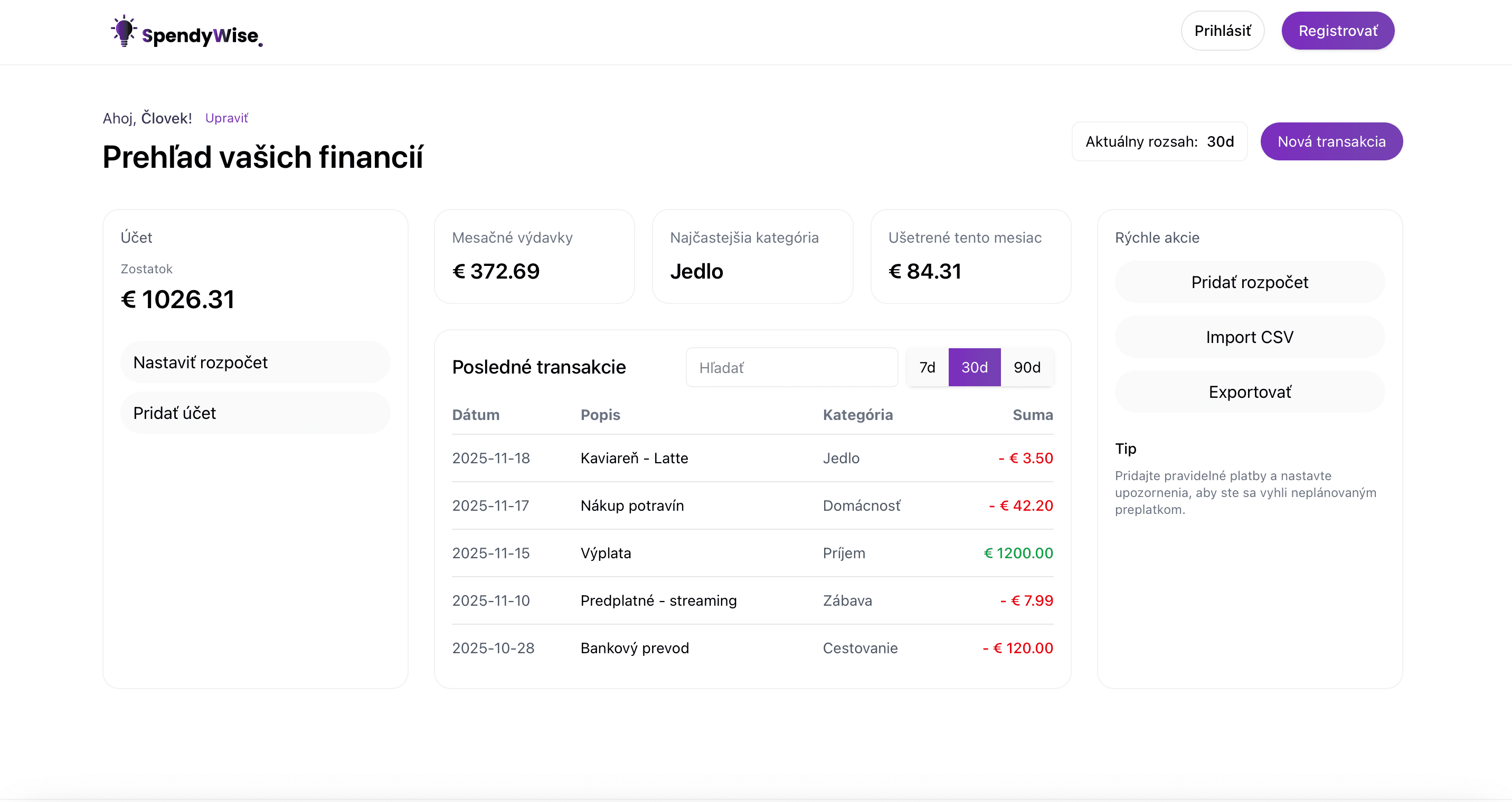 Prehľad výdavkov a rozpočtov